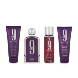 Set Afnan 9Pm Pour Femme 4Pzs 100Ml Edp Spray/ Shower Gel 100Ml/ Body Mist 150Ml Spray/ Body Lotion