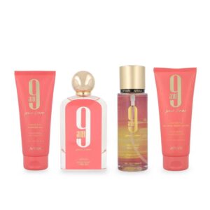 Set Afnan 9Am Pour Femme 4Pzs 100Ml Edp Spray/ Shower Gel 100Ml/ Body Mist 150Ml Spray/ Body Lotion