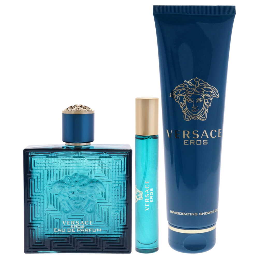 Set Versace Eros 3Pzs 100Ml Edp Spray/ Shower Gel 150Ml/ 10Ml Edp Spray