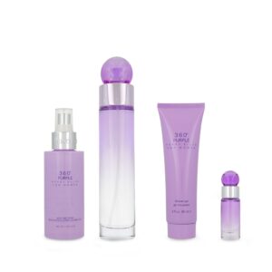 Set Perry Ellis 360° Purple 4Pzs 100Ml Edp Spray/ Shower Gel 90Ml/ Body Mist 118Ml Spray/ 7.5Ml Edp