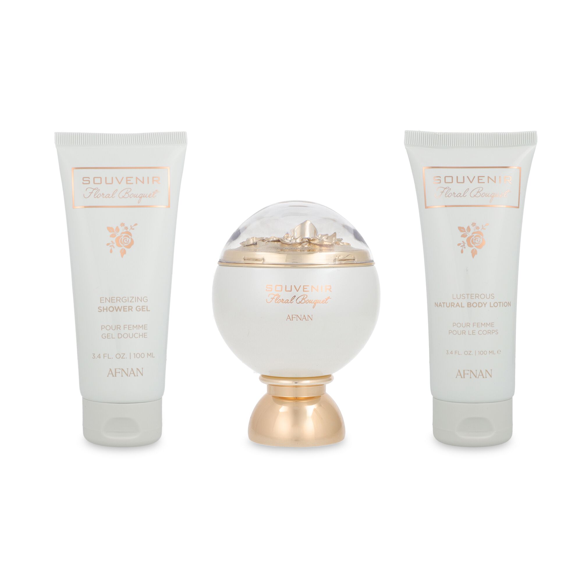 Set Afnan Souvenir Floral Bouquet 3Pzs 100Ml Edp Spray/ Body Lotion 100Ml/ Shower Gel 100Ml