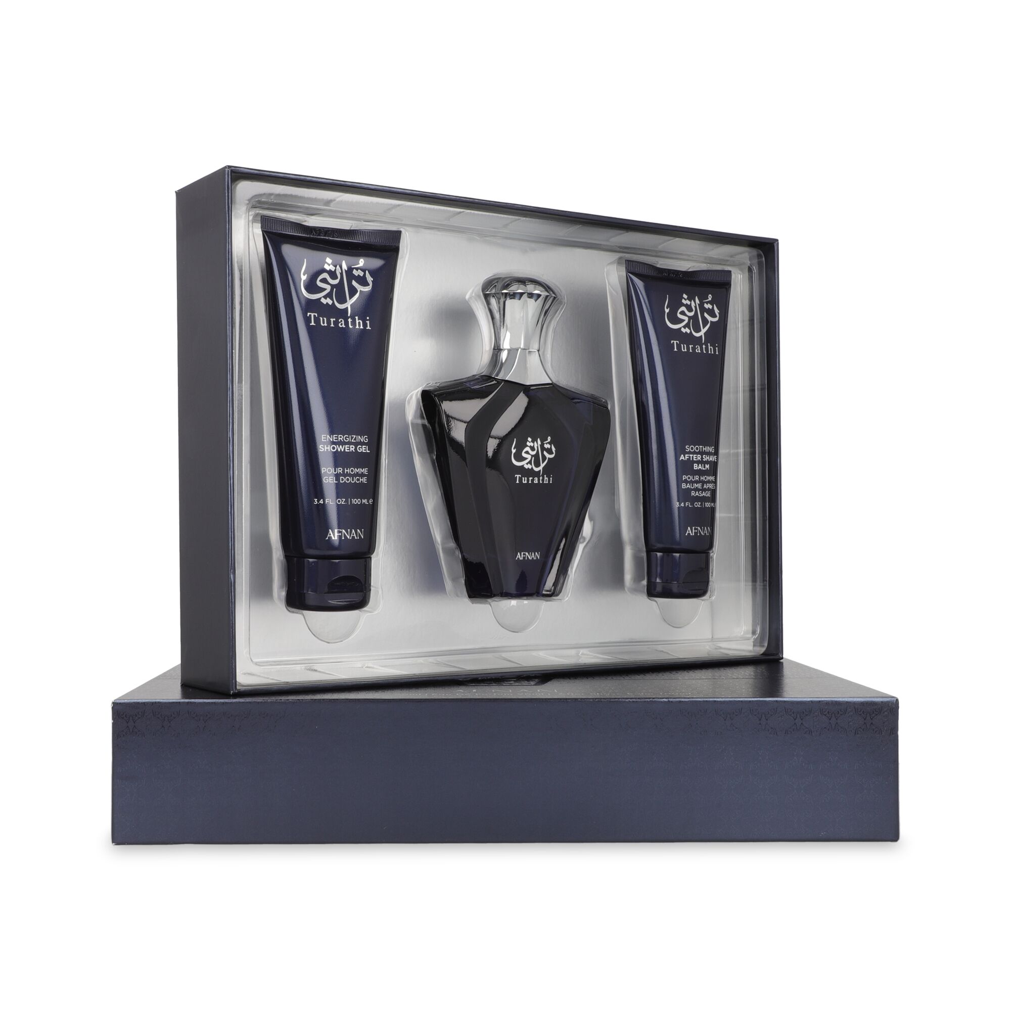 Set Afnan Turathi Blue 3Pzs 90Ml Edp Spray/ Shower Gel 100Ml/ After Shave 100Ml